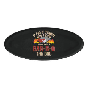 Etiqueta De Nombre Funny Pig Chicken Cow Bar B Q Bbq Chef Cookie Cook