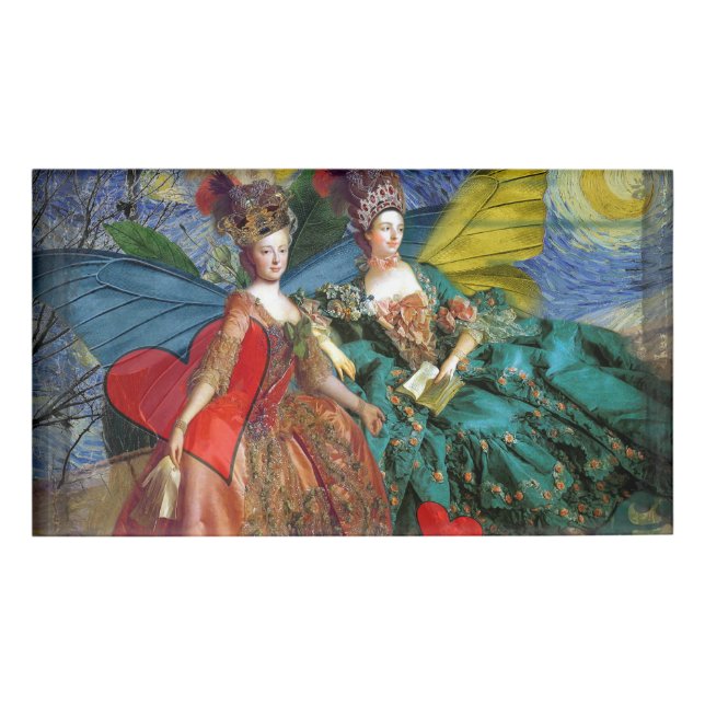 Etiqueta De Nombre Géminis Gítico clásico Mujer mariposa (Anverso)