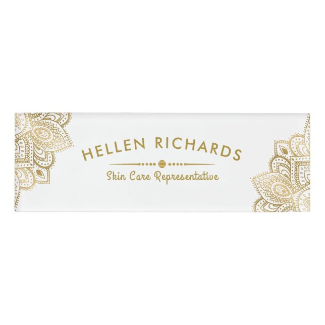 Etiqueta De Nombre Gold Paisley Mandala (Anverso)