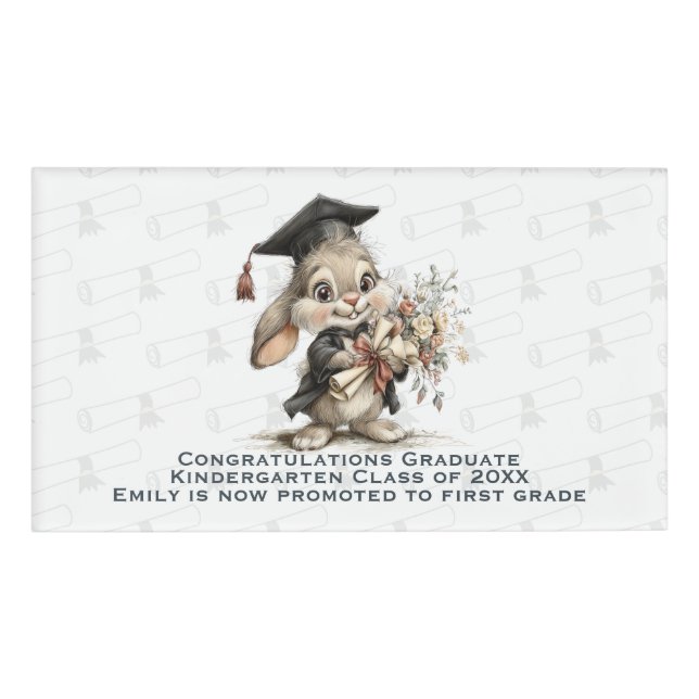 Etiqueta De Nombre Graduation Bunny – Cute Diploma Pattern (Anverso)