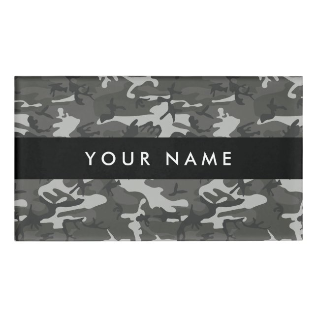 Etiqueta De Nombre Gray Camouflage Pattern, Your name, Personalize (Anverso)