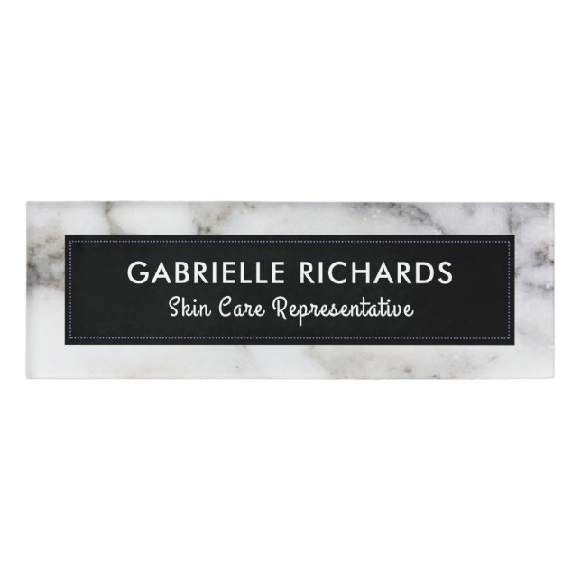Etiqueta De Nombre Gray Faux Marble (Anverso)
