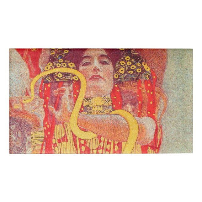 Etiqueta De Nombre Gustav Klimt Red Woman Gold Snake Pintura (Anverso)