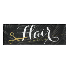 Etiqueta De Nombre Hair Salon Hairstylist modernas tijeras de oro neg