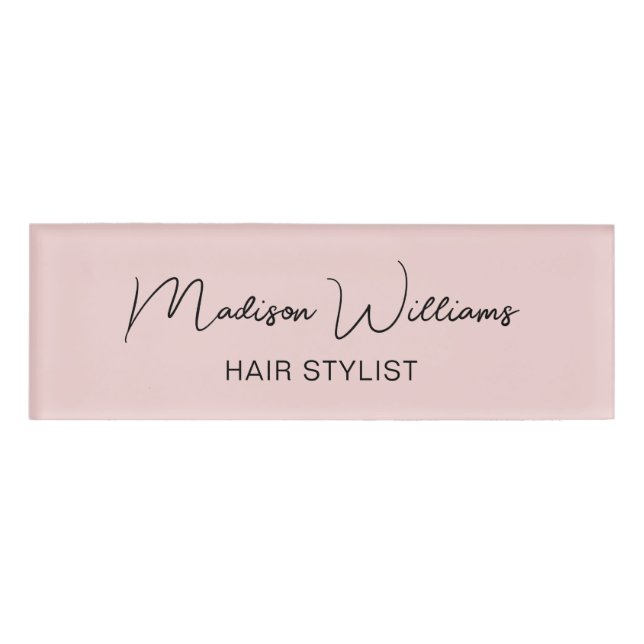 Etiqueta De Nombre Hair Stylist Pink moderno (Anverso)