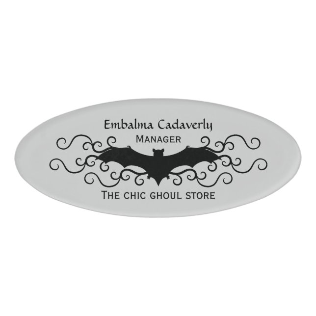 Etiqueta De Nombre Halloween elegante | Diseño de murciélagos de vamp (Anverso)