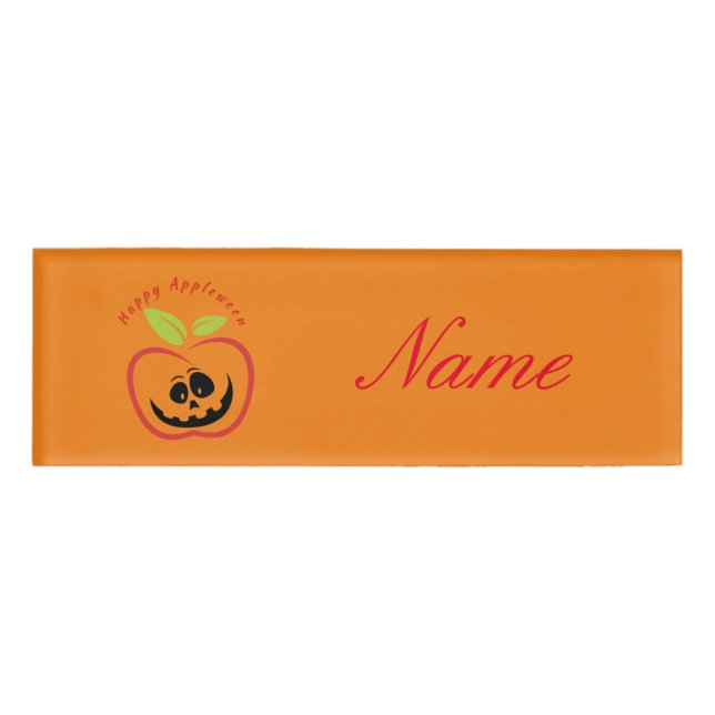 Etiqueta De Nombre Happy Appleween Jack O'lantern Thunder_Cove (Anverso)
