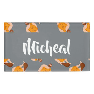 Etiqueta De Nombre Hombre primitivo con patrón de palo grande