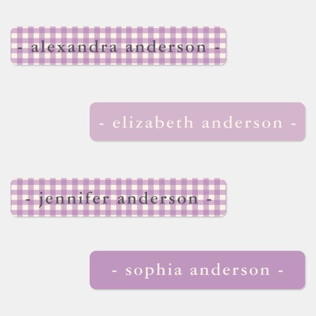 Etiqueta de nombre impermeable de gingham morado s (Grupo)