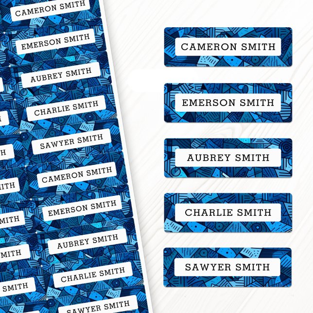 Etiqueta de nombre impermeable de patrón azul abst (Abstract blue pattern waterproof name label)