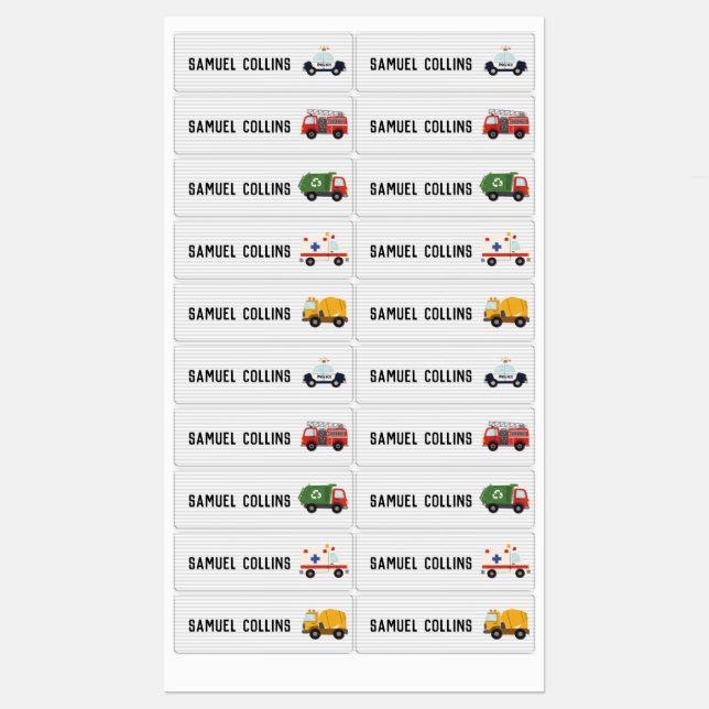 Etiqueta de nombre impermeable niño vehículo camió (Hoja)