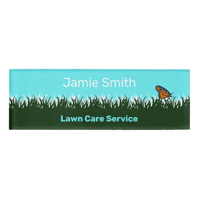 Etiqueta De Nombre Lawn Service Lawn Silhouette (Anverso)