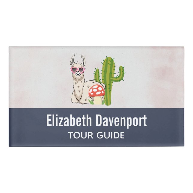 Etiqueta De Nombre Llama de Guay con gafas de sol con forma de corazó (Anverso)