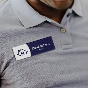 Etiqueta De Nombre Logo de Real Estate Realtor House Navy Azul