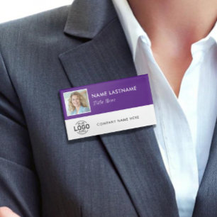 Etiqueta De Nombre Logo de Square Photo ID Magnetic Purple White Gran
