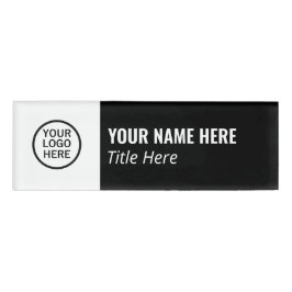 Etiqueta De Nombre Logo personalizado Elegante imán blanco negro