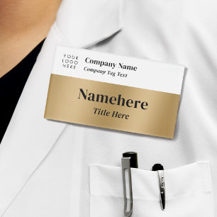 Etiqueta De Nombre Logotipo Corporativo Moderno Simple Faux Gold Big 