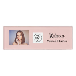 Etiqueta De Nombre Logotipo de escritura en rosa sonrosado Foto Maqui