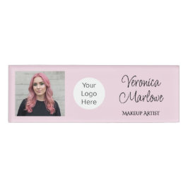 Etiqueta De Nombre Logotipo de escritura rosa sonrosado Foto Maquilla