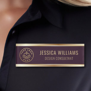 Etiqueta De Nombre Logotipo empresarial rojo burgundy negro elegante