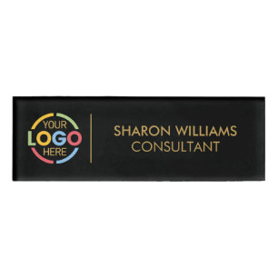 Etiqueta De Nombre Logotipo personalizado de la empresa Black and Gol