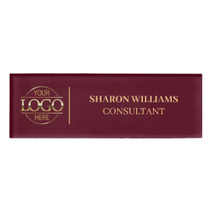 Etiqueta De Nombre Logotipo personalizado de la empresa Burgundy Red 