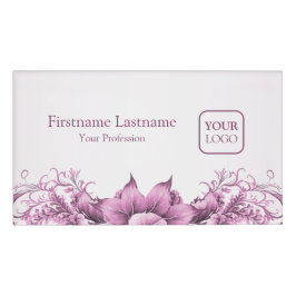 Etiqueta De Nombre Logotipo personalizado Flores rosadas Marco elegan