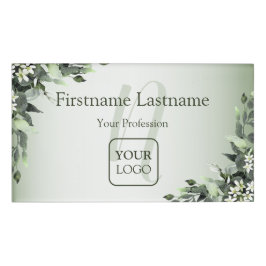 Etiqueta De Nombre Logotipo Personalizado Monograma Verdor Hojas Flor
