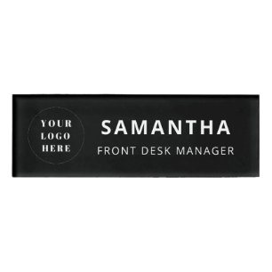 Etiqueta De Nombre Logotipo Simple Black White Professional Employee 