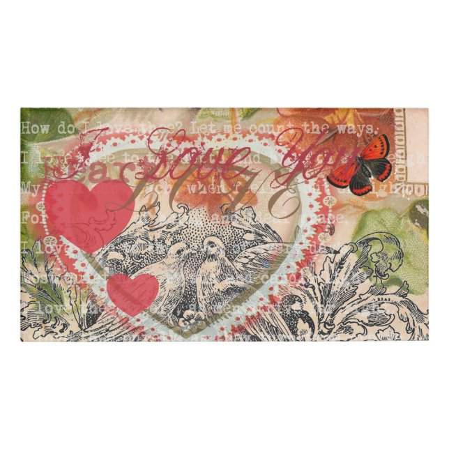 Etiqueta De Nombre Love Birds Heart Red Art Collage (Anverso)