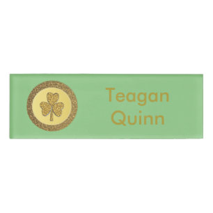 Etiqueta De Nombre Lucky Irish Shamrock Gold Coin Personalizado