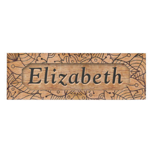 Etiqueta De Nombre Mandala floral de madera tallada personalizada