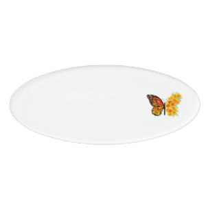 Etiqueta De Nombre Mariposa de flores con amapola amarilla de Califor
