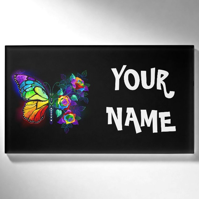 Etiqueta De Nombre Mariposa florida arcoiris (Anverso)