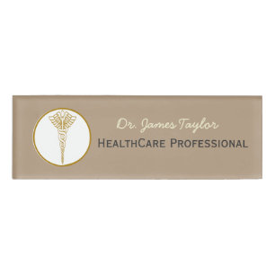 Etiqueta De Nombre Médica de Ilustracion Caduceus empleado de salud