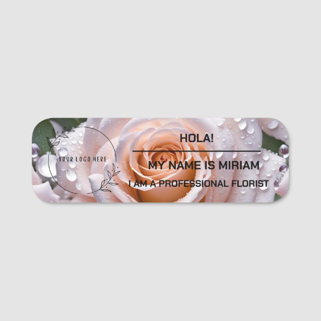 Etiqueta de nombre menos formal de florista. fondo (Anverso)