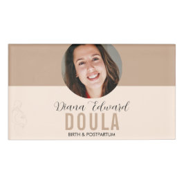 Etiqueta De Nombre Minimal Doula Identity Photo Design in Soft Beige