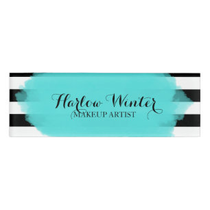 Etiqueta De Nombre Moda rayas turquesa blanco maquillador