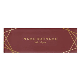 Etiqueta De Nombre Modelo geométrico Borgoña del oro minimalista
