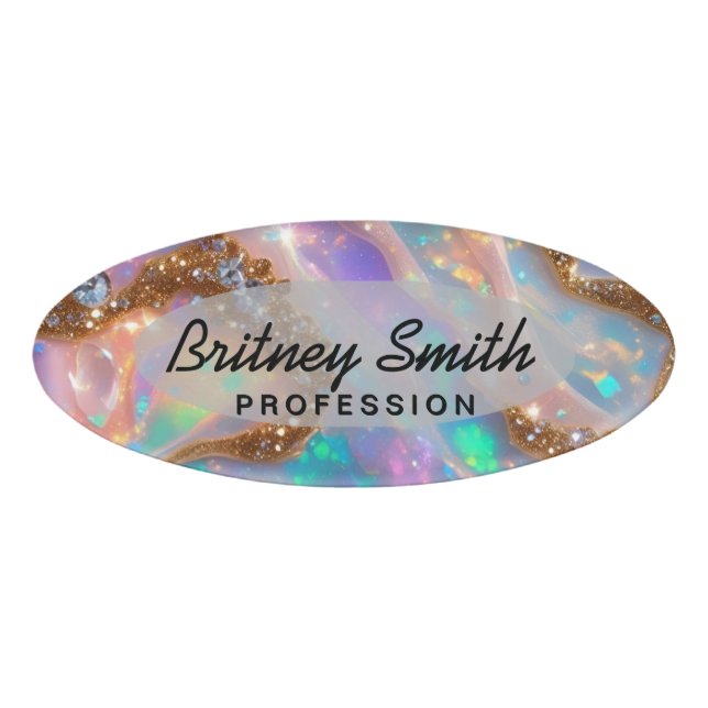 Etiqueta De Nombre Modern glitter opal background (Anverso)
