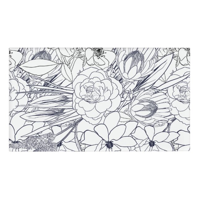 Etiqueta De Nombre Moderna Línea de Arte Diseño Giratorio Floral (Anverso)