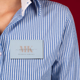 Etiqueta De Nombre Modert Mocha Mousse Monograma Azul Polvo