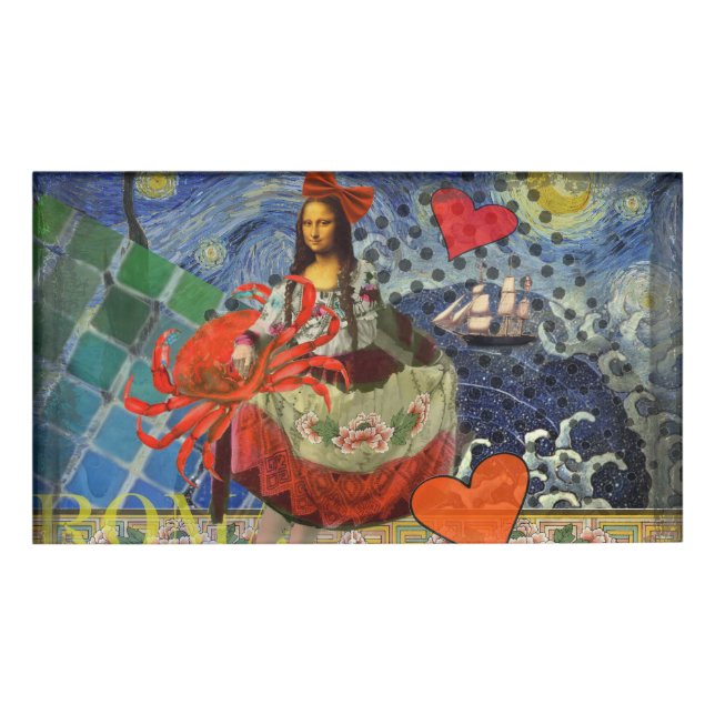 Etiqueta De Nombre Mona Lisa Fun Zodiac Whimsical (Anverso)
