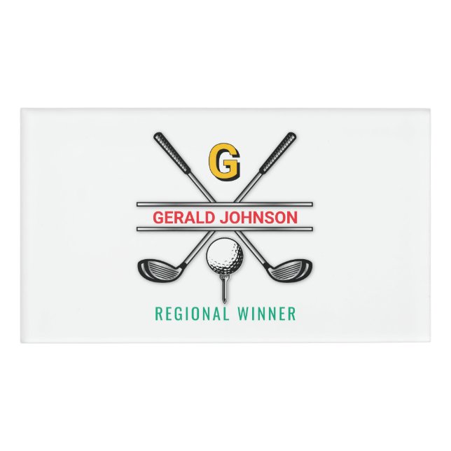 Etiqueta De Nombre Monograma de golf personalizado elegante (Anverso)