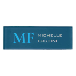 Etiqueta De Nombre Monograma moderno cielo plano inicial y azul oceán