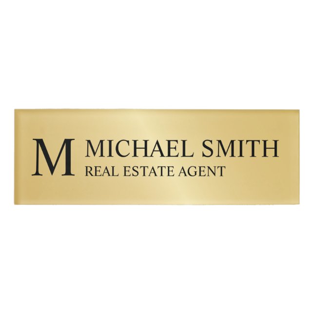 Etiqueta De Nombre Monograma y nombre profesional Gold (Anverso)