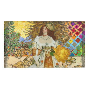Etiqueta De Nombre Mujer Vintage Sol Dorado: Arte Collage Zodiaco Leo