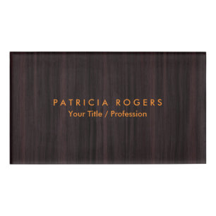 Etiqueta De Nombre Naranja de fondo de madera Brown Professional