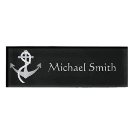 Etiqueta de nombre náutico negro y plateado