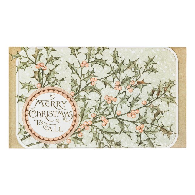 Etiqueta De Nombre Navidades Holly Bonito saludo antiguo (Anverso)